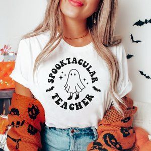 Spooktacular Teacher Halloween Graphic T-shirt - Unisex XS-2X - White